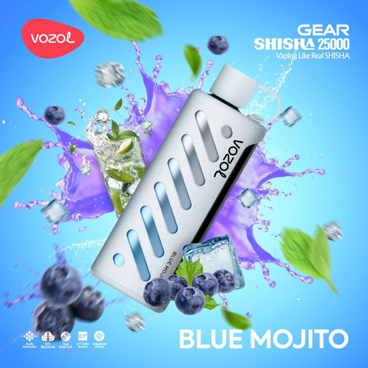 Vozol Gear Shisha 25000 Puffs Disposable Blue Mojito