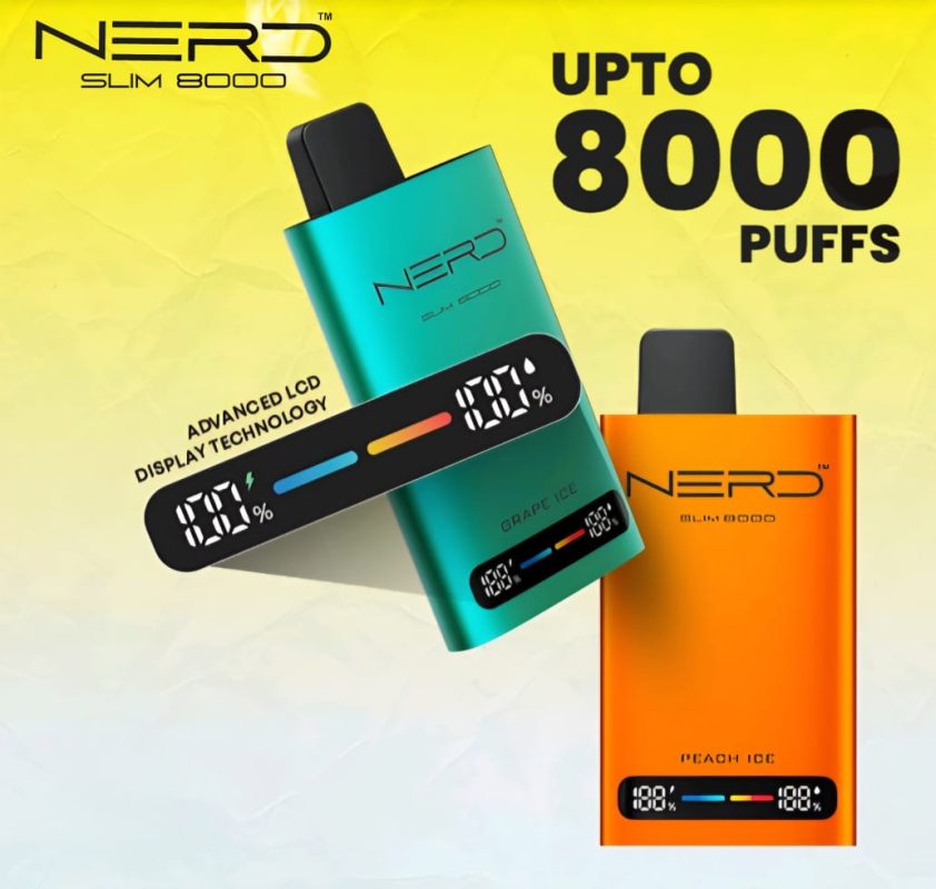 Shop Nerd Slim 8000 Puffs Disposable Vape; it’s perfect for those looking for a long-lasting, flavorful, and convenient vaping experience.